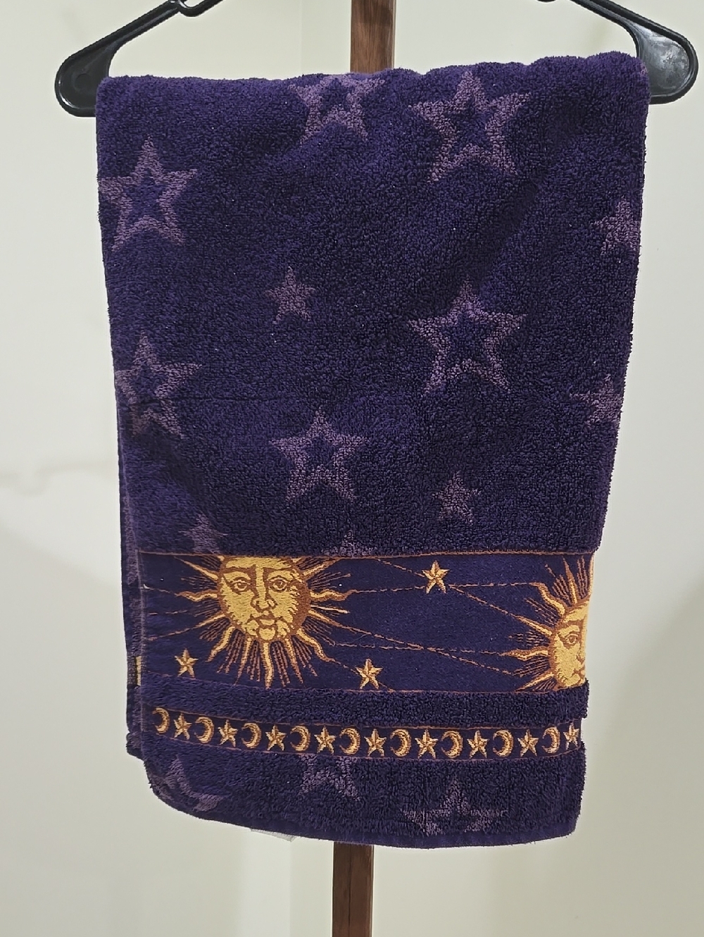 Vintage 1990s Welspun Celestial Sun Moon Star Towel 100% Cotton Rare Whimsigoth
